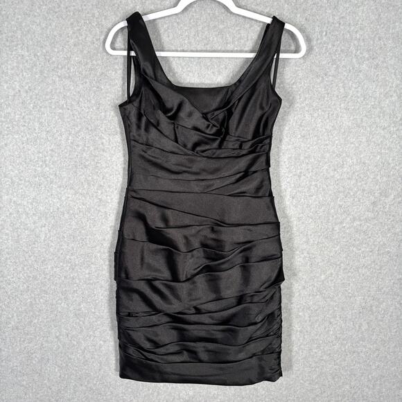 WHBM Dress 2 Mini Bandage Satin Ruched Tiered Shimmer Metallic Y2K Cocktail Goth - Picture 1 of 12